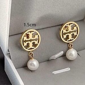 Tory Burch Gold and White Pearl Drop Earrings